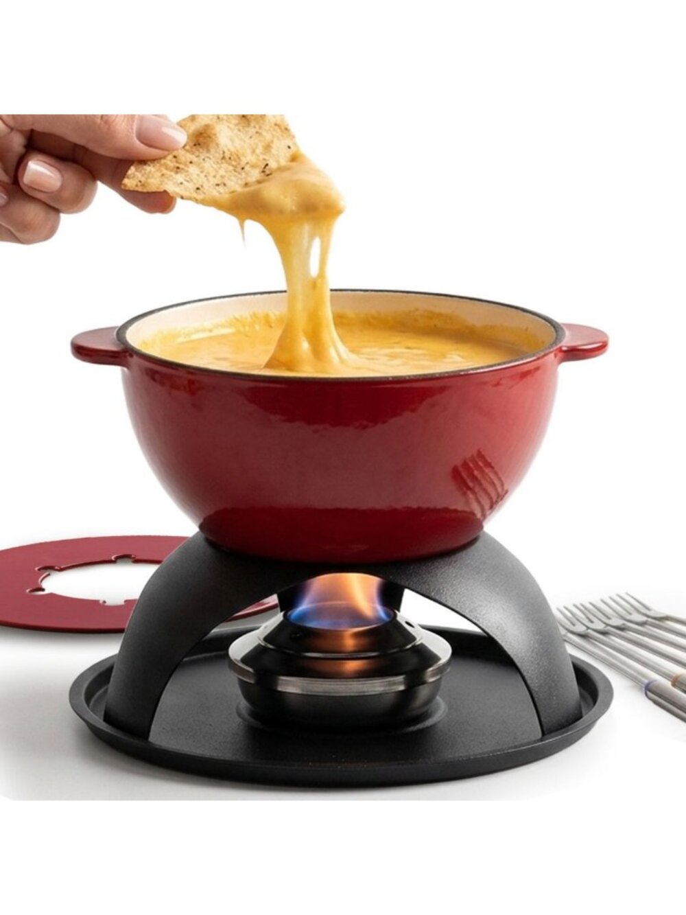 5-Cup Cast Iron Fondue Pot Set with Adjustable Burner & 6 Forks - Perfect for